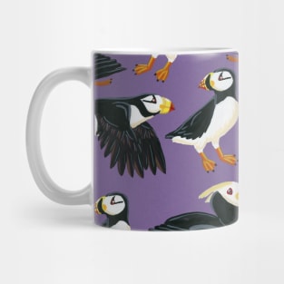 Gouache Purple Puffins Pattern Mug